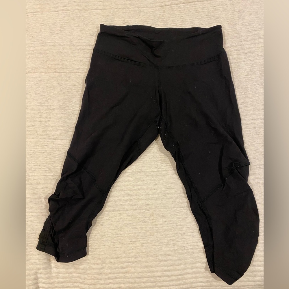 Lululemon crop leggings with ruffle trim detailing.